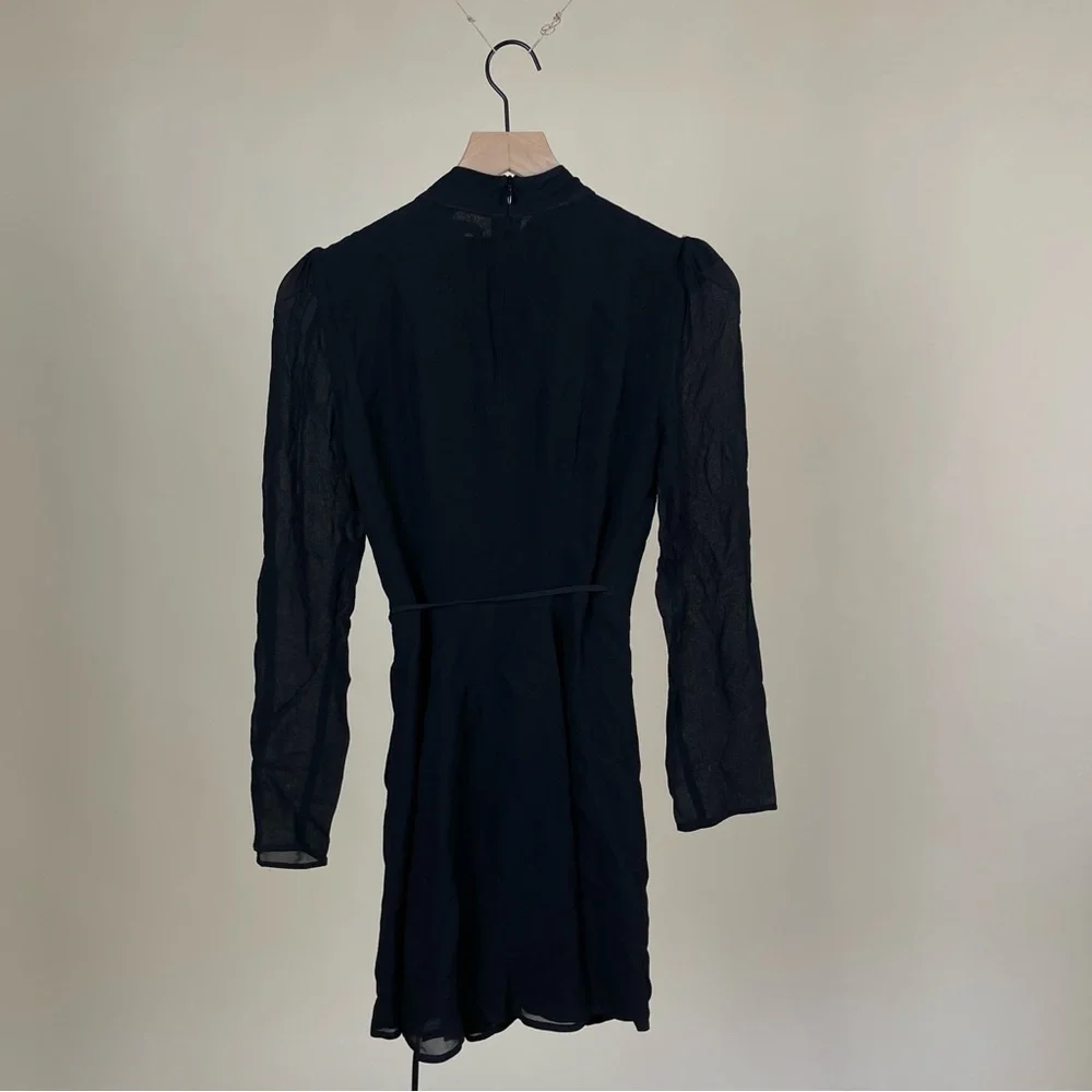 NWT Reformation Otessa Keyhole Front Tie Long Sleeve Mini Dress Black Witchy